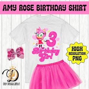 Amy Rose Pink Sonic The Hedgehog Character 3rd Birthday T-shirt • PNG File for Sublimation, Fabric Transfers, Invitations, Printable Vinyl