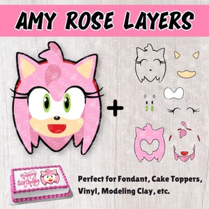 Fichier PNG de couches Amy Rose ; Visage d'Amy le hérisson • Idéal pour le fondant, la pâte à modeler, le vinyle, les décorations de gâteaux, le papier cartonné, les t-shirts, etc.