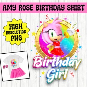 T-shirt di compleanno del personaggio di Amy Rose Pink Sonic The Hedgehog • File PNG per sublimazione, trasferimenti di tessuto, inviti, taglio di vinile, decalcomanie