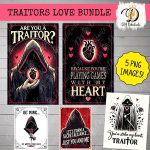 Lot Amour traîtres (Vol 1) ; 5 images pour cartes, posters, projets de sublimation, fêtes, soirées jeux, et plus encore ! -Format PNG