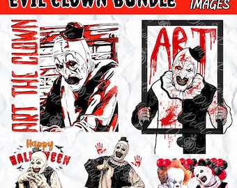 Ond clown PNG-konstpaket | Skrämmande Halloweenclowner (digital nedladdning)