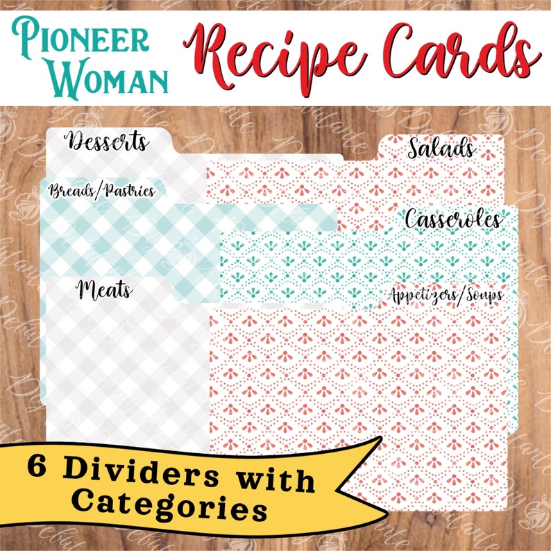 Pioneer Woman Recipe Cards With Dividers, Food Categories, Measurement Conversion Chart, and