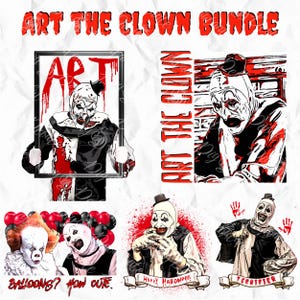 Clipart de terror de Halloween con arte de payaso; 5 PNG para sublimación, camisetas, máquinas de corte, vinilo imprimible, carteles, invitaciones y más.
