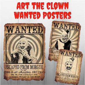 Carteles de payaso de terror buscados: imágenes prediseñadas PNG para sublimación, camisetas, máquinas de corte, vinilo imprimible, carteles, invitaciones y más.