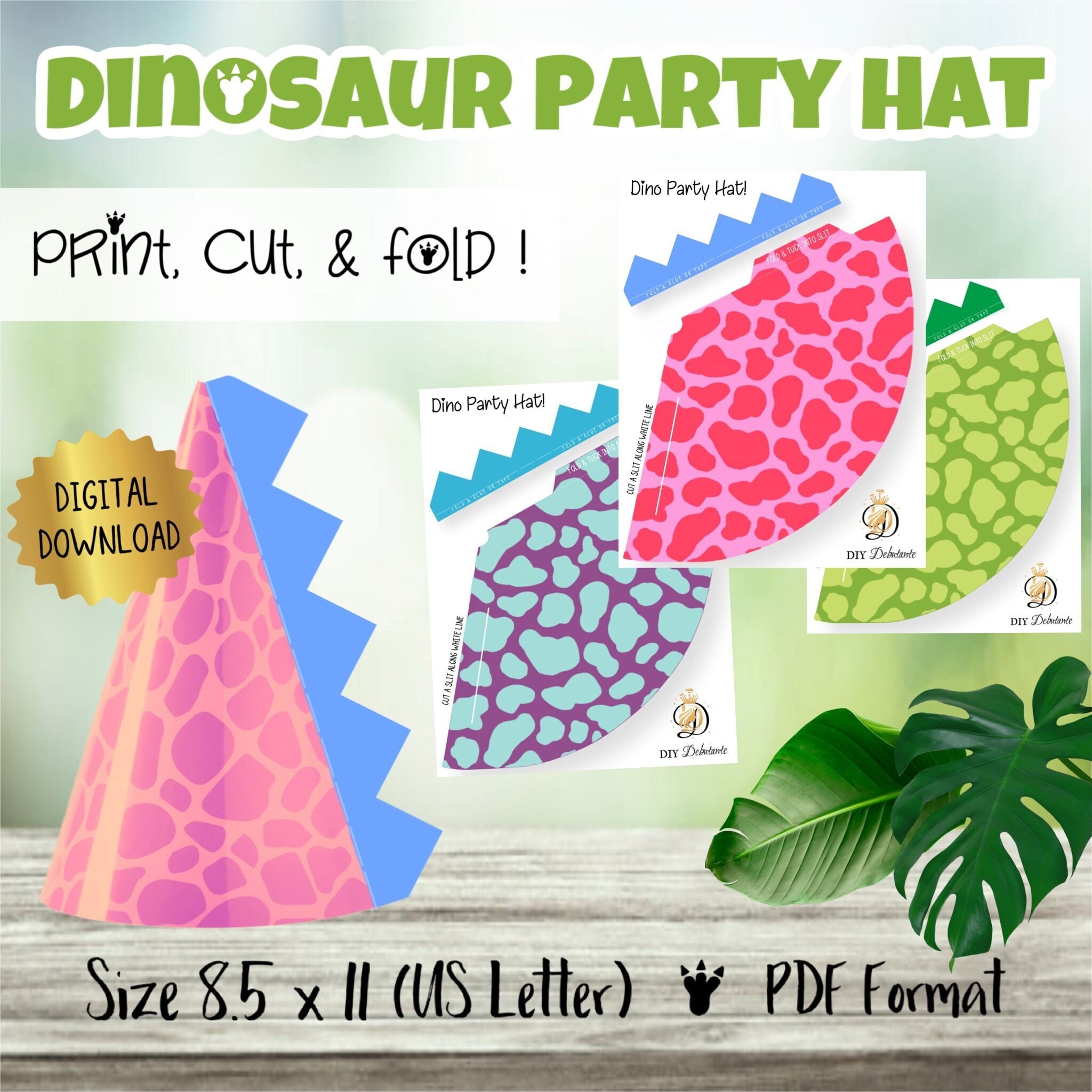 Dinosaur Party Hats Printable Template for Unlimited - Etsy