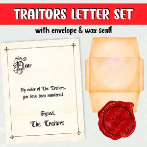 Juego de cartas de traidores; incluye carta, sobre y sello de lacre con símbolo; ¡ideal para juegos de misterio de asesinato o regalos de broma!