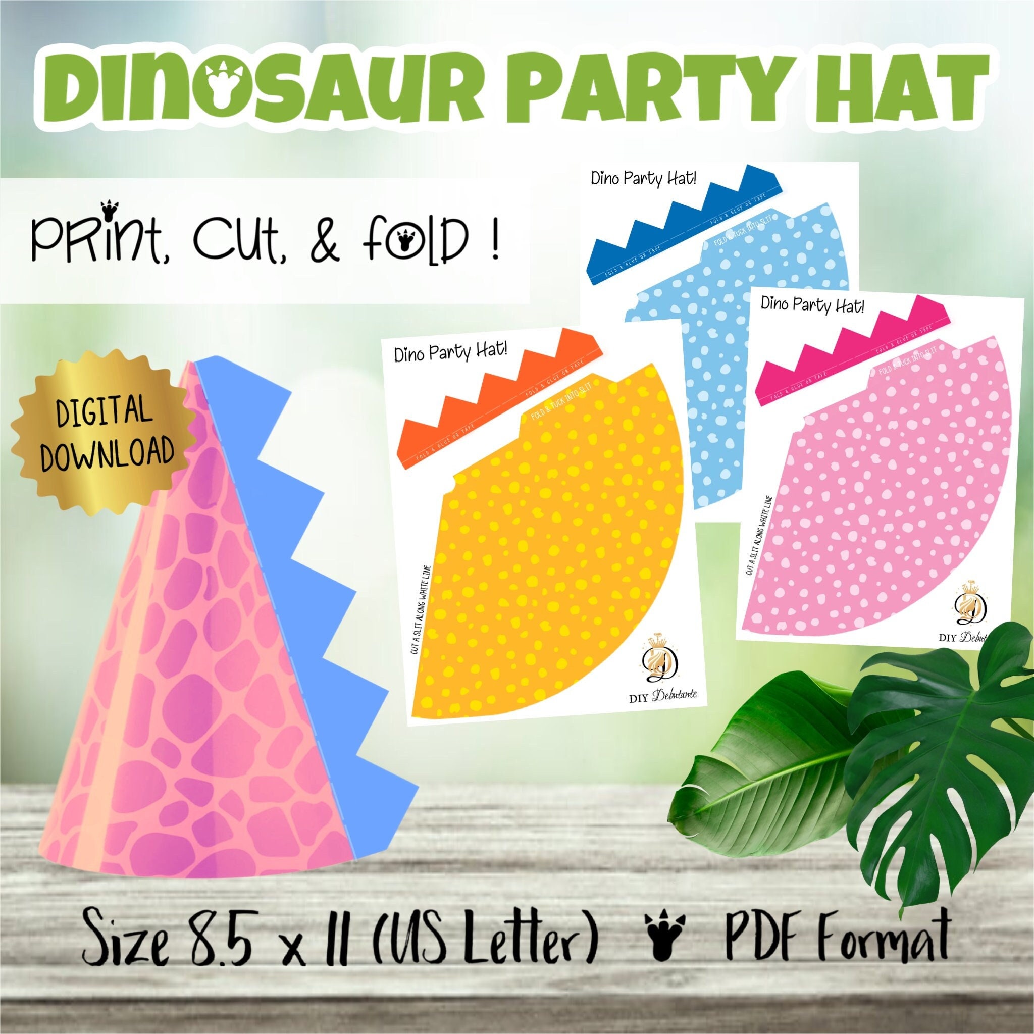 Dinosaur Party Hats; Digital Download; Printable Template; 1 PNG File ...