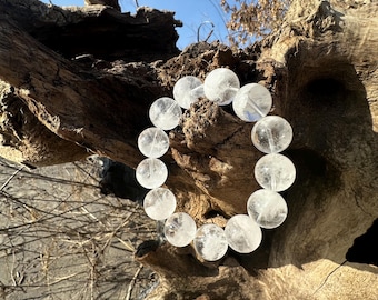 Rare find - Natural half treasure bowl white phantom garden quartz bead bracelet in 16mm+  天然白兔毛半盆幽灵水晶手串