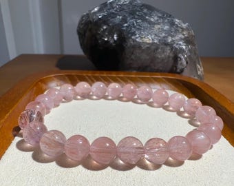 Objet rare - Bracelet en cristal rose naturel Super Seven de 7 mm+
