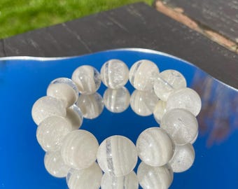 Objet rare - Bracelet naturel de perles de quartz de jardin fantôme blanches à mille couches, 17 mm+