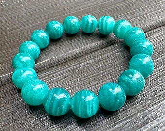 Natural banded Russian amazonite bead bracelet 11mm+ 天然俄罗斯无酸洗无加色斑马纹玉化天河石手串