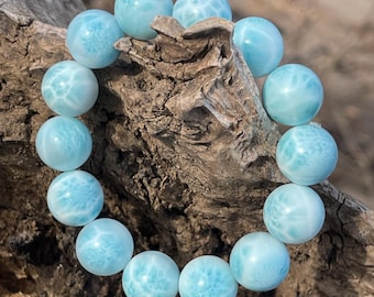 Bracelet de perles de cristal de Larimar naturel d'excellente qualité en 13 mm+