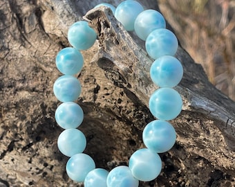 Excellent quality natural Larimar crystal bead bracelet in 11m+ 天然全玉化龟背纹海纹石水晶手串