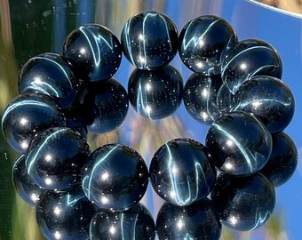 Excellent Quality - Natural blue tiger eye bead bracelet in 18mm, 天然闪电纹蓝虎眼石水晶手串