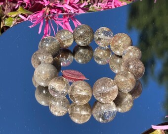 Rare Find Natural phantom garden with rutile quartz bead bracelet in 13-16mm+  天然稀有矿幽灵带维纳斯穿发水晶手串
