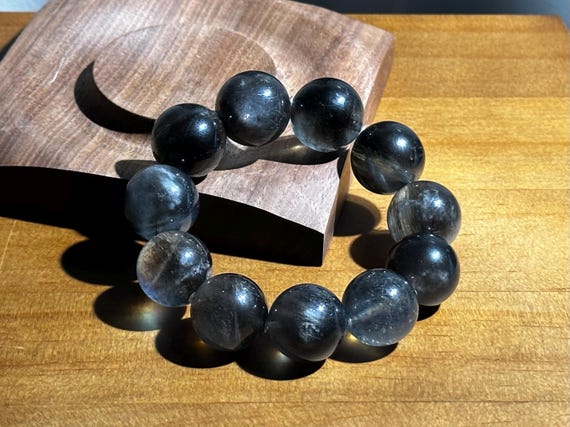 Natural Devil Blue Aquamarine With Mica Beaded Bracelet in 18