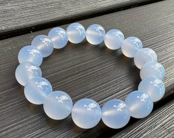 Natural Turkish blue chalcedony bead bracelet 10mm+ 天然土耳其蓝玉髓手串