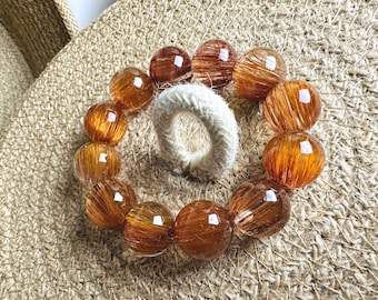 Collector’s Grade - Natural golden copper rutilated rutile quartz crystal bracelet in 17mm+ 天然净体收藏级别金橘顺猫眼红铜发晶手串