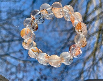 Collector’s grade Natural herkimer’s diamond pink skeletal quartz in 12mm+ 天然全净体粉骸骨水晶手串