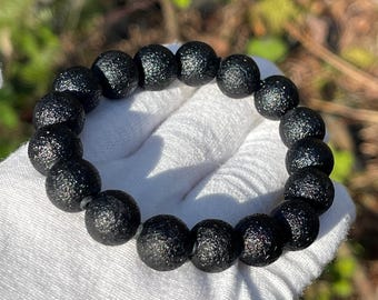 Rare Find - Natural black tektite meteorite bracelet in 10+mm 天然黑陨石原石手串