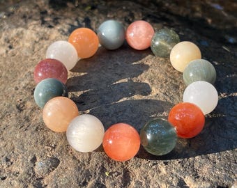 Excellent Quality Natural multicolor rabbit hair rutilated rutile quartz bead bracelet in 13mm+, 天然满顺猫眼彩兔毛水晶手串