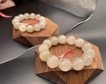 Excellent Quality Natural white rabbit hair rutilated rutile quartz bead bracelet in 14mm+, 天然灰白顺发兔毛水晶手串