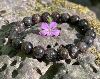 Rare Find - Natural black copper rutile rutilated quartz crystal bead bracelet in 9+mm 稀有天然烟花黑铜钛发晶手串