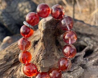 Natural red hematoid quartz bead bracelet in 15mm+ 天然巴西正红胶花水晶手串
