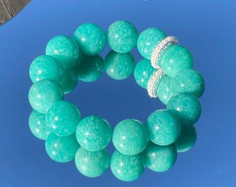 Natural mozambique amazonite bead bracelet 15mm+ 天然老矿莫桑无酸洗天河石手串