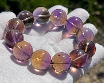 Natural unheated ametrine bead bracelet in 17mm+ 天然老矿半盆紫黄晶手串