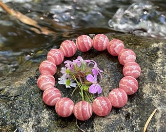 Certified Excellent Quality Natural Rhodochrosite crystal bead bracelet in 13mm+ 天然老矿阿根廷蕾丝红纹石手串
