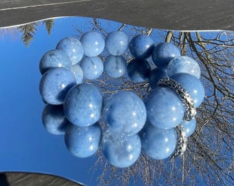Rare Find - Natural dumortierite/blue rutilated quartz crystal bead bracelet in 16-17mm+ 天然全蓝玉化蓝兔毛团/蓝绒晶水晶手串