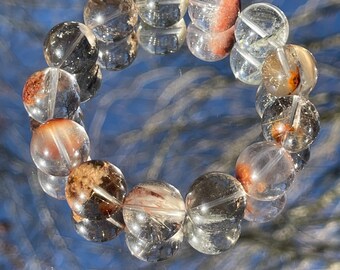 Excellent Quality - Natural multicolor rabbit hair rutilated layered phantom quartz bead bracelet in 15mm+, 天然特殊矿彩兔毛穿发水晶手串