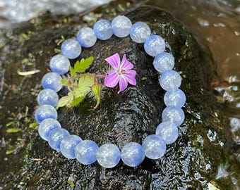 Rare Find - Natural no dye blue dumortierite crystal bead bracelet in 8.8mm 天然老矿半盆蓝线石蓝绒晶水晶手串