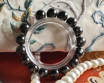 Bracelet en hypersthène naturel avec météorite Muonionalusta en perles de 11+ mm