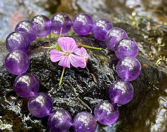 Natural amethyst crystal bead bracelet in 12mm+ 天然乌拉圭紫水晶手串
