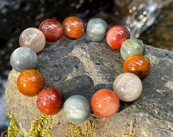 Bracelet naturel en poils de lapin multicolores rutile rutilés en 16 mm+,