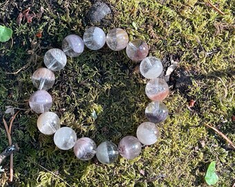 Objet rare - Ancienne mine naturelle multicolore, bracelet en perles de quartz de jardin fantôme multicolores en 11 mm +