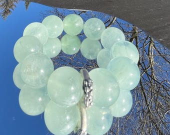 Natural greenish blue aquamarine bead bracelet in 19mm+ crystal bead bracelet 天然无酸老矿海绿宝手串
