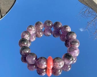Natural 12mm+ black and purple auralite 23 beaded crystal bracelet 天然老矿天眼双色黑紫极光23手串