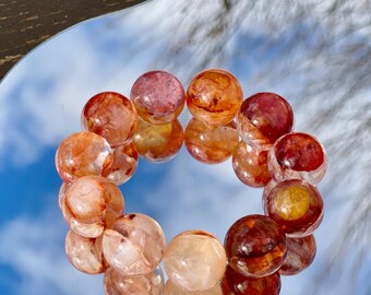 Rare Find - Natural flowery theme hematoid quartz crystal beaded bracelet in 19mm+  希有矿天然胶花水晶手串