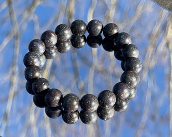 Rare Find - Natural black opal bead bracelet in 10mm+, 天然稀有黑欧泊手串