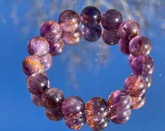 Excellent Quality Natural gold and purple auralite 23 bead bracelet in 12+mm 天然老矿极光23紫钛水晶手串