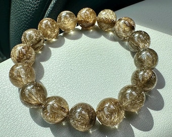 Collector’s grade - Natural silver rutile rutilated quartz crystal bead bracelet in 12mm+ 天然全净体满闪魔鬼发晶手串