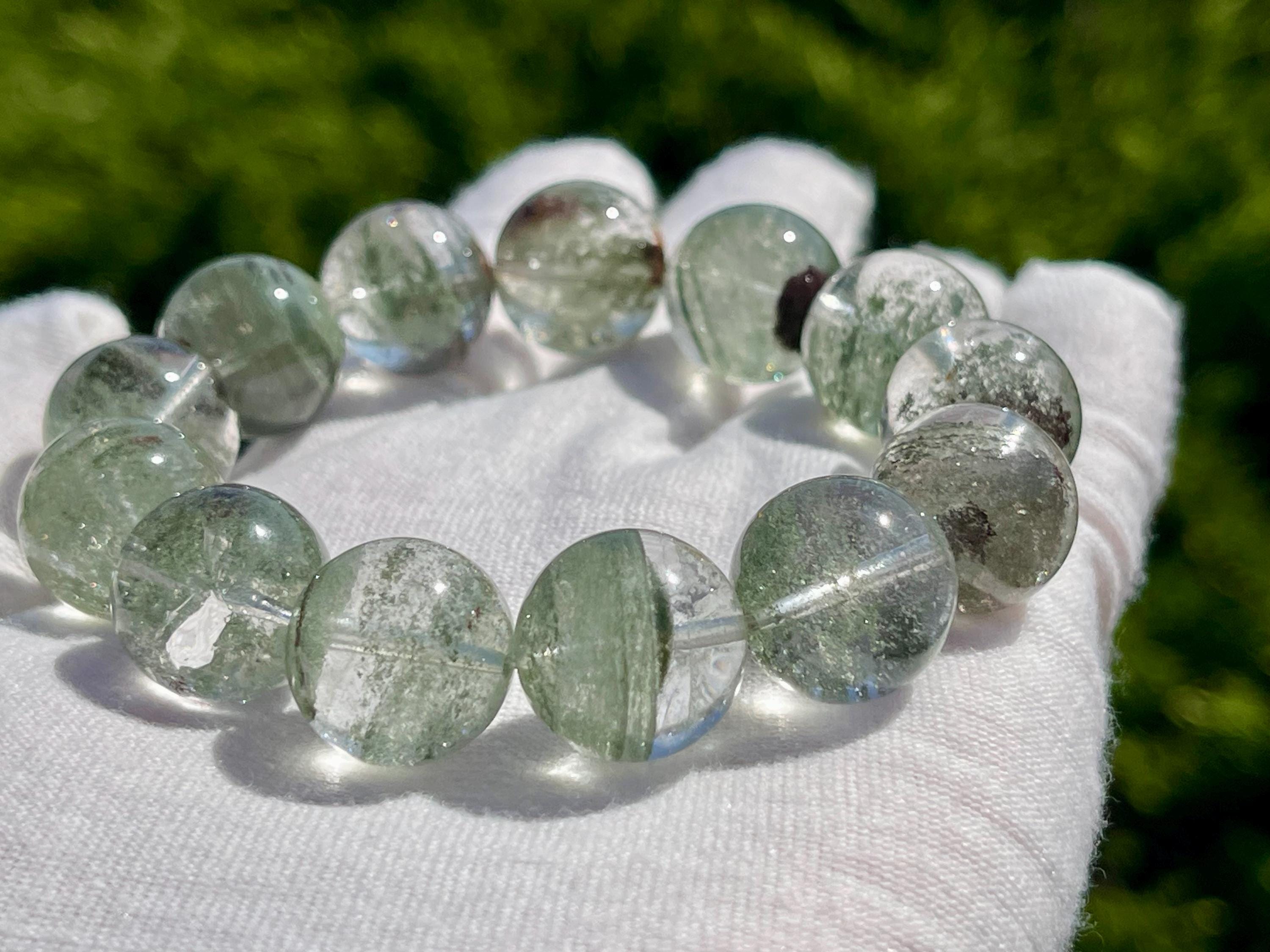 Natural Thousand Layered Green Phantom Garden Quartz Bead Bracelet