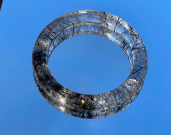 Excellent Quality Natural black tourmaline rutilated rutile quartz crystal bangle bracelet in 55mm+ 天然老矿巴西蕾丝黑发水晶手镯55圈