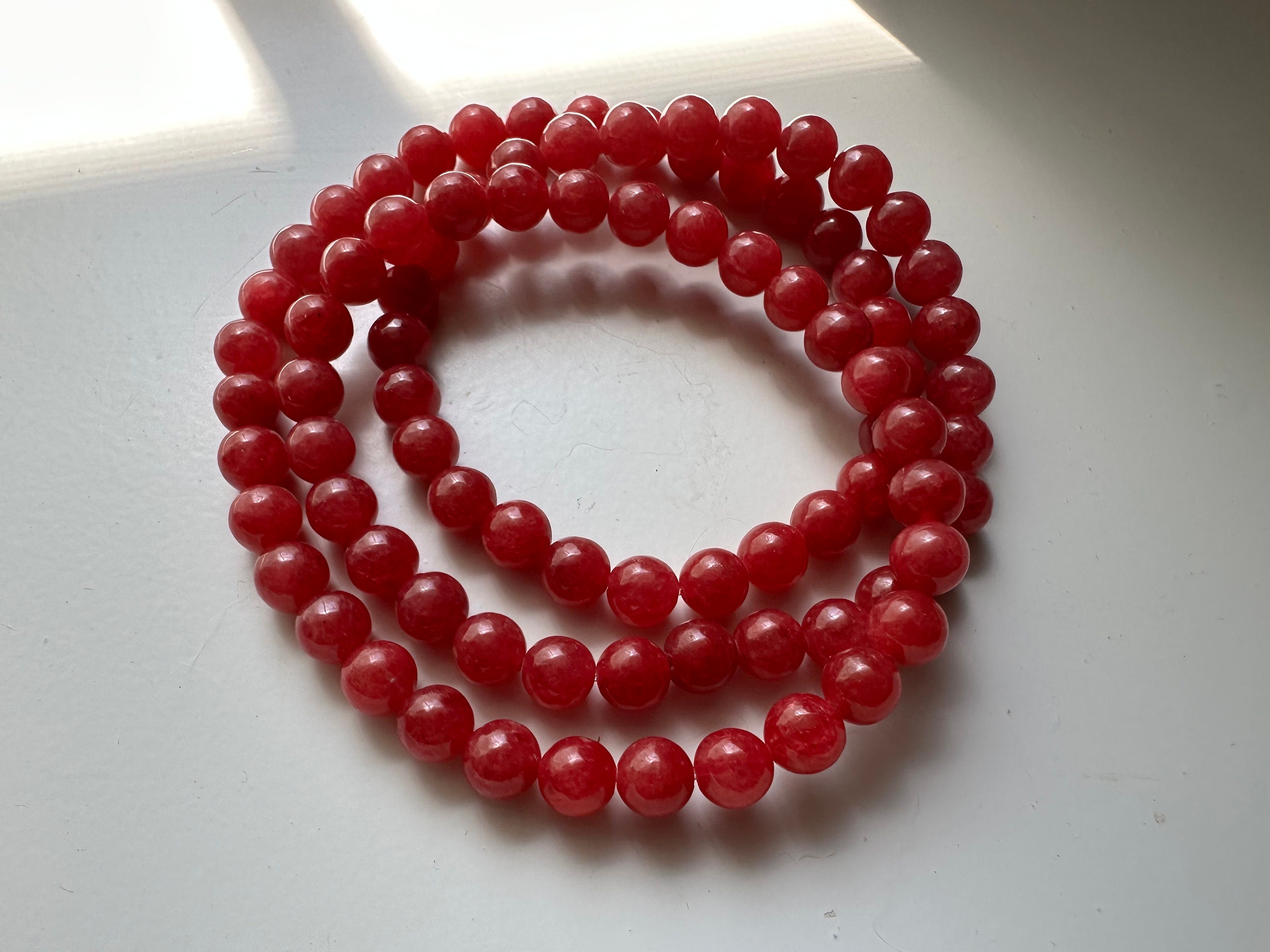 Natural Brazilian Rhodonite Bead Bracelet in 6mm in 3 Wraps 天然爱情之石巴西蔷薇辉 ...