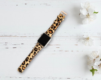 Leopard Print Leather Apple Watch Band, Slim iWatch Strap