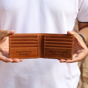 Billetera personalizada para hombre, regalo de Navidad, regalo de aniversario para novio, hijo, hombre, él, esposo, papá, billetera grabada personalizada, regalos personalizados para padrinos de boda