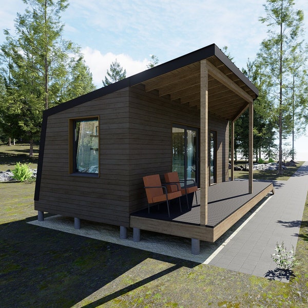 Small House Plan, Modern Tiny Cabin Blueprint
